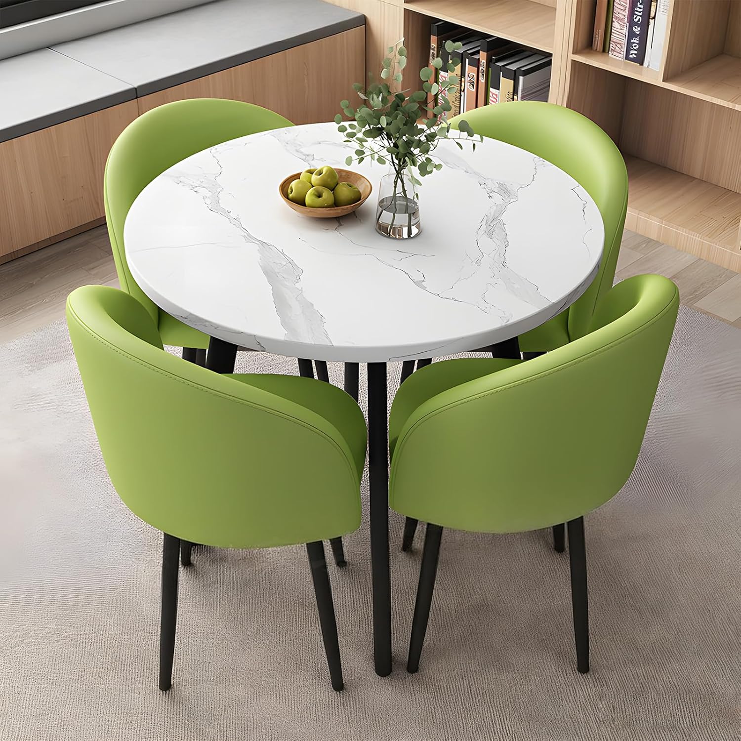 Round Dining Table Set for 4, Office Conference Table and Chair Set, Reception Negotiation, Space-Saving Furniture, Round Kitchen Table and Chairs for Home and Lounge