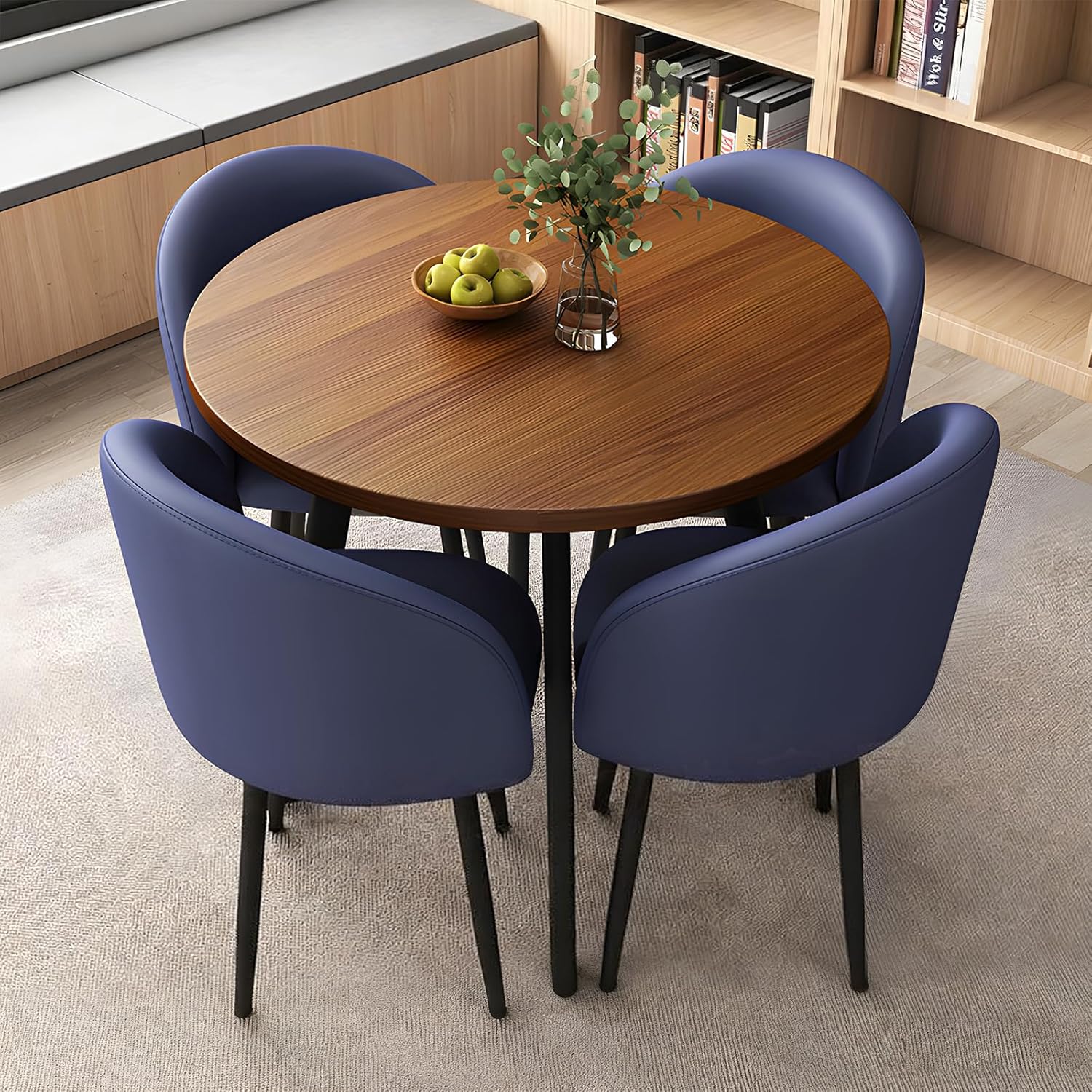 Round Dining Table Set for 4, Office Conference Table and Chair Set, Reception Negotiation, Space-Saving Furniture, Round Kitchen Table and Chairs for Home and Lounge