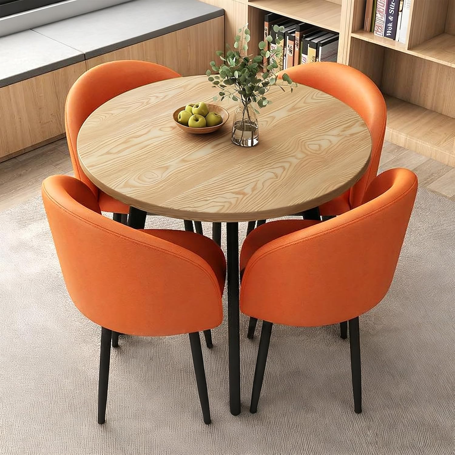 Round Dining Table Set for 4, Office Conference Table and Chair Set, Reception Negotiation, Space-Saving Furniture, Round Kitchen Table and Chairs for Home and Lounge