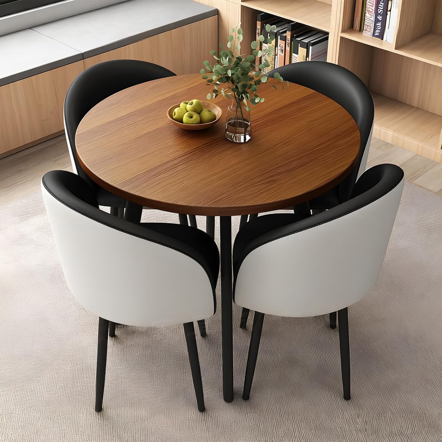 Round Dining Table Set for 4, Office Conference Table and Chair Set, Reception Negotiation, Space-Saving Furniture, Round Kitchen Table and Chairs for Home and Lounge