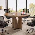 Tribesigns 39" Round Conference Table for 4, Modern Round Meeting Table with Sturdy Base, Small Compact Conference Room Tables for Office, Training, or Negotiation (Brown)