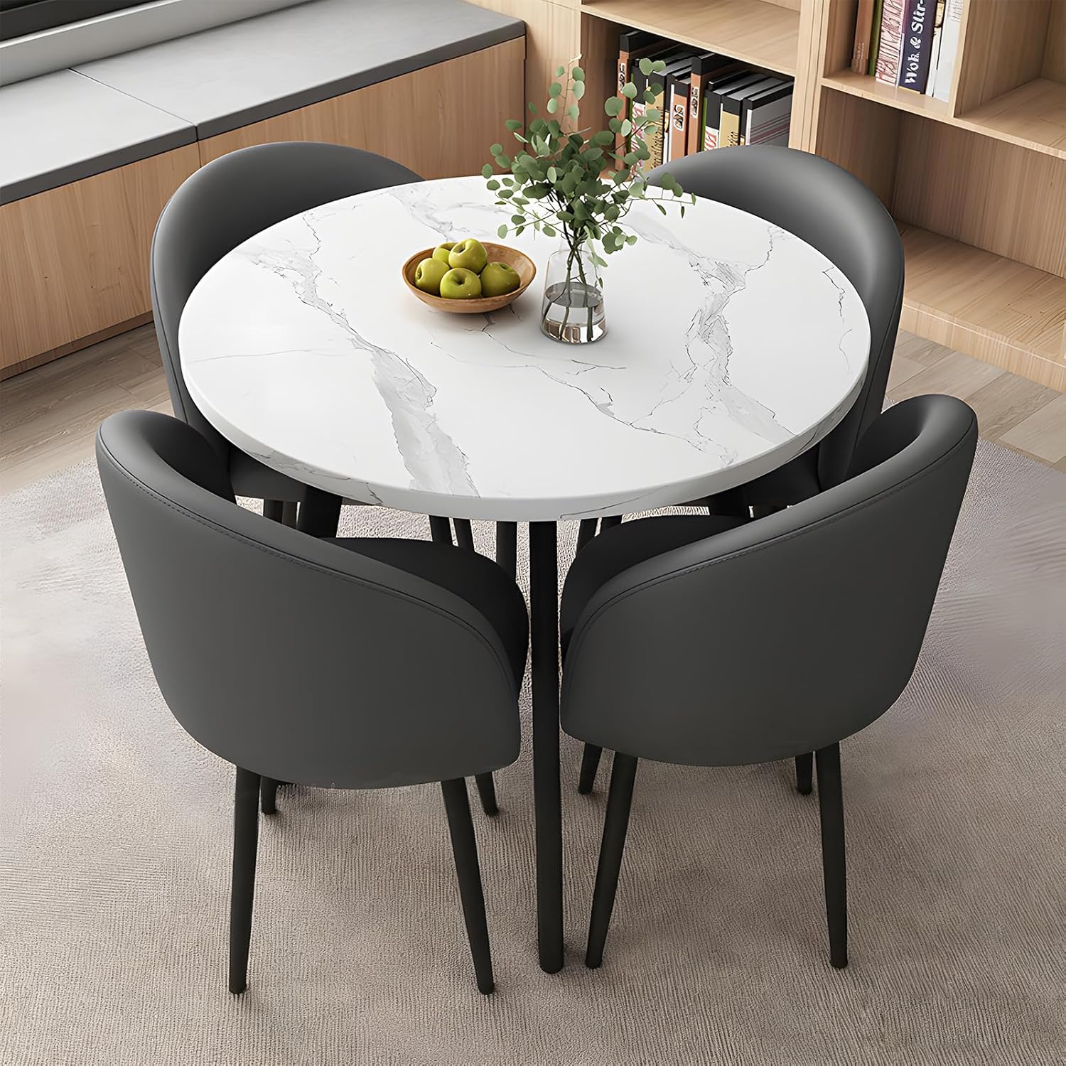 Round Dining Table Set for 4, Office Conference Table and Chair Set, Reception Negotiation, Space-Saving Furniture, Round Kitchen Table and Chairs for Home and Lounge