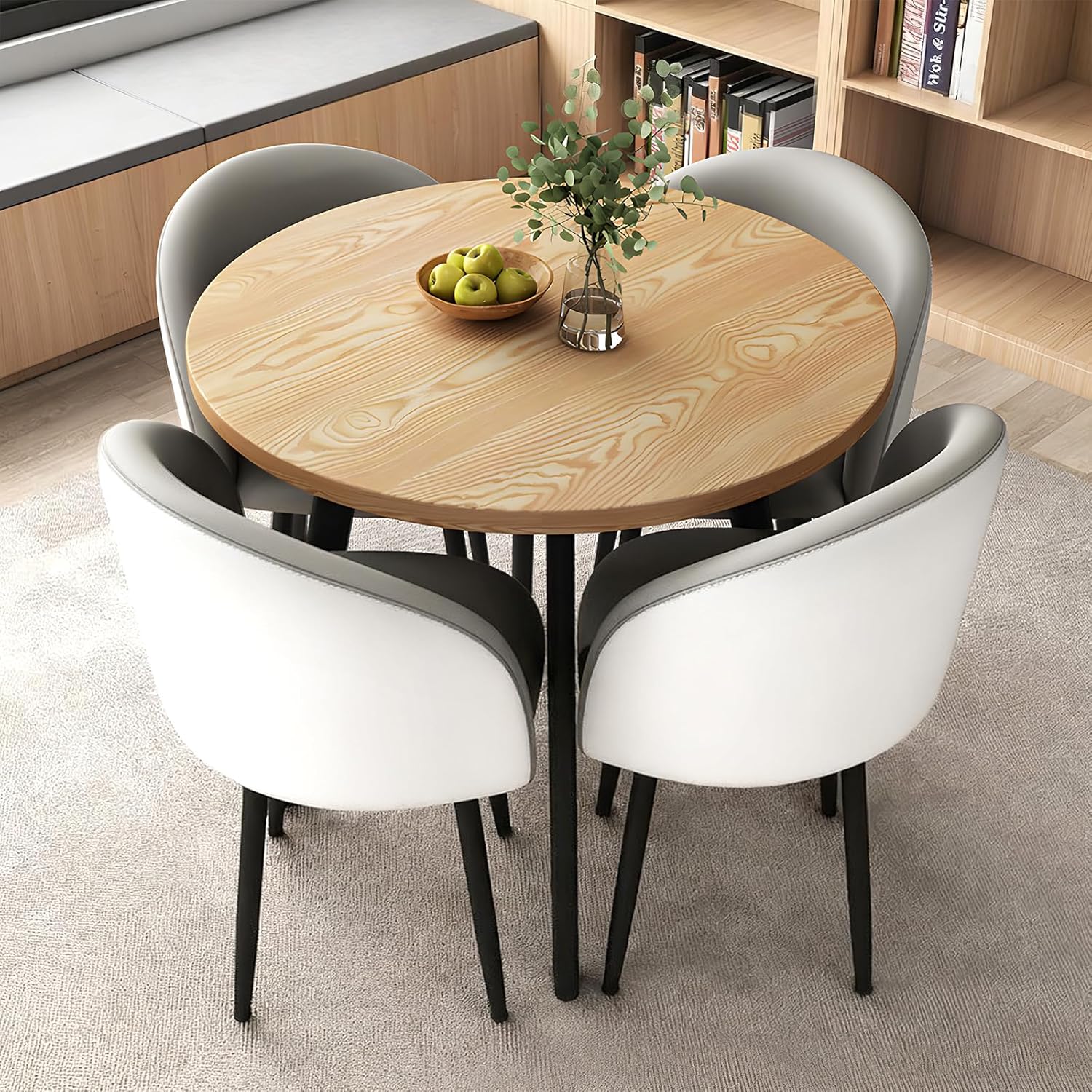 Round Dining Table Set for 4, Office Conference Table and Chair Set, Reception Negotiation, Space-Saving Furniture, Round Kitchen Table and Chairs for Home and Lounge