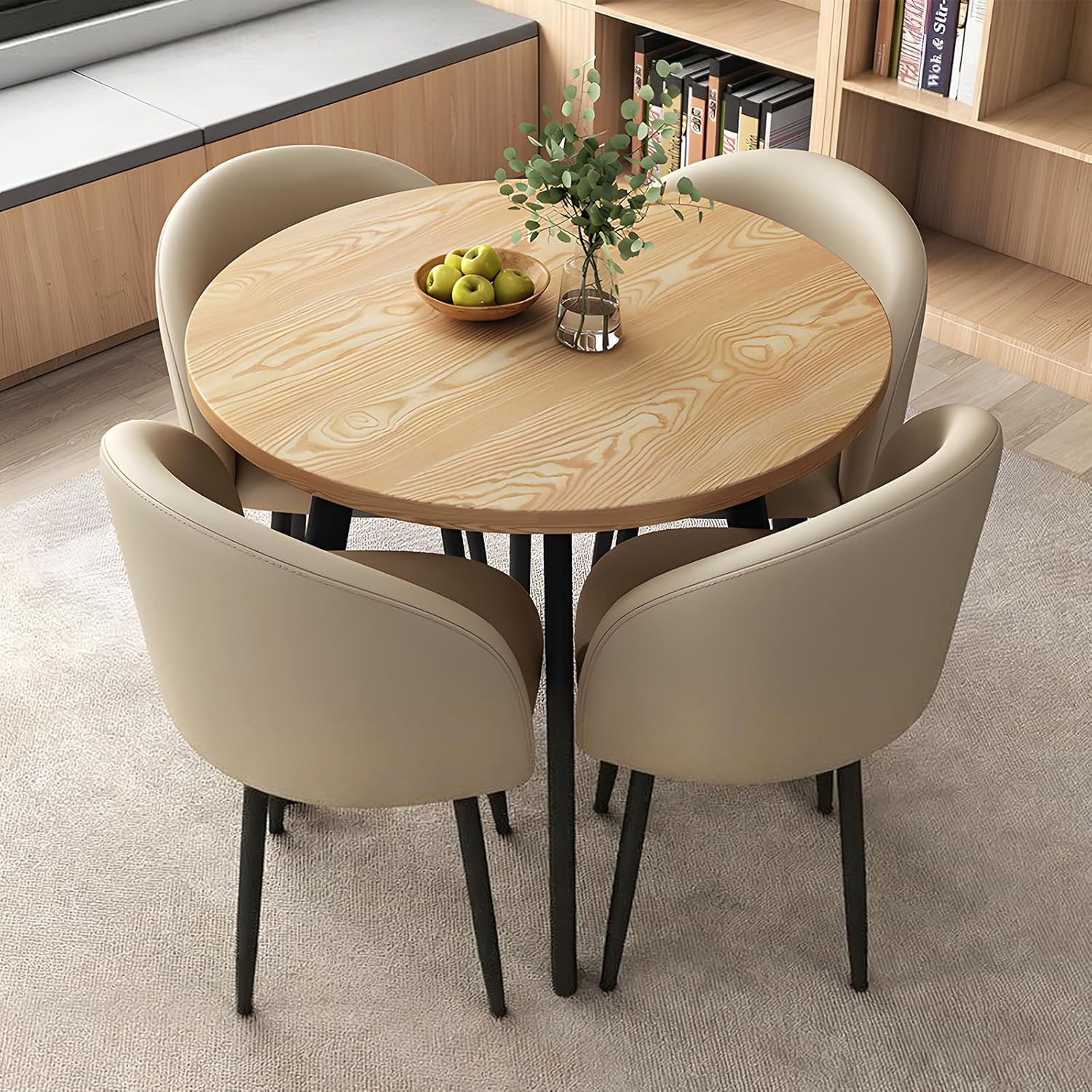 Round Dining Table Set for 4, Office Conference Table and Chair Set, Reception Negotiation, Space-Saving Furniture, Round Kitchen Table and Chairs for Home and Lounge