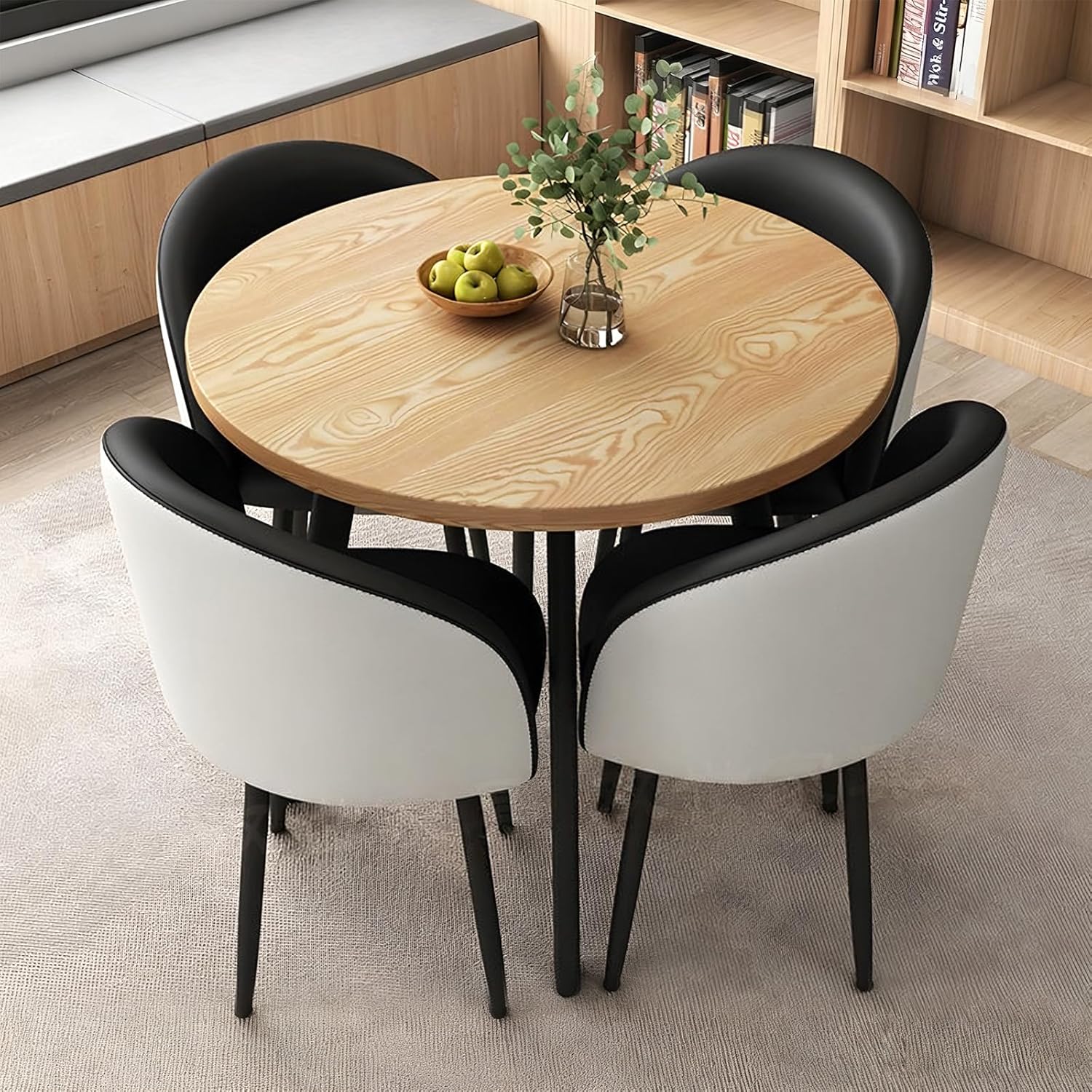 Round Dining Table Set for 4, Office Conference Table and Chair Set, Reception Negotiation, Space-Saving Furniture, Round Kitchen Table and Chairs for Home and Lounge
