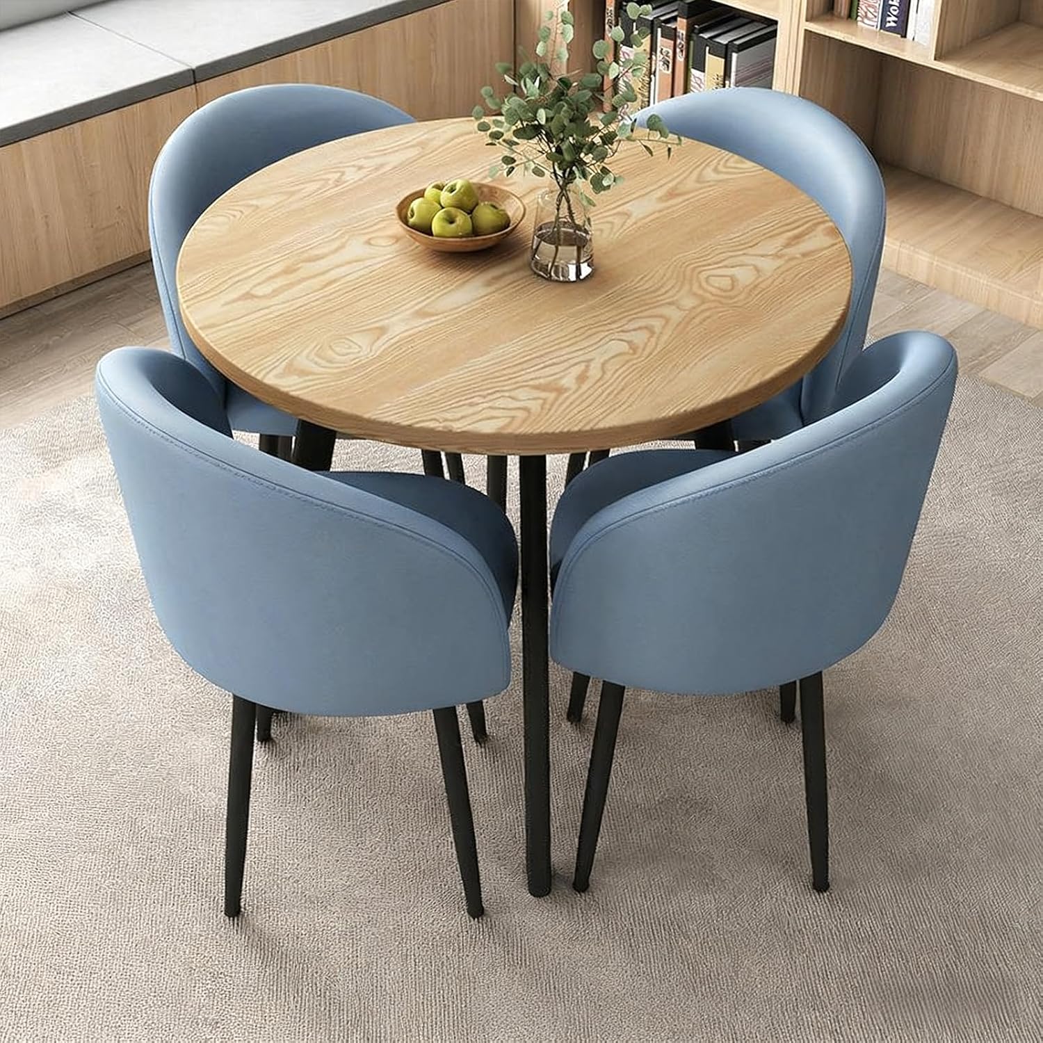 Round Dining Table Set for 4, Office Conference Table and Chair Set, Reception Negotiation, Space-Saving Furniture, Round Kitchen Table and Chairs for Home and Lounge