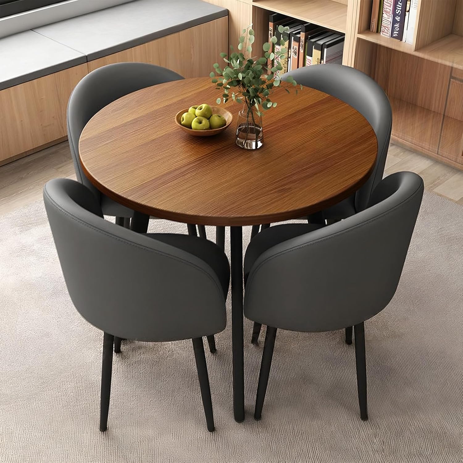 Round Dining Table Set for 4, Office Conference Table and Chair Set, Reception Negotiation, Space-Saving Furniture, Round Kitchen Table and Chairs for Home and Lounge