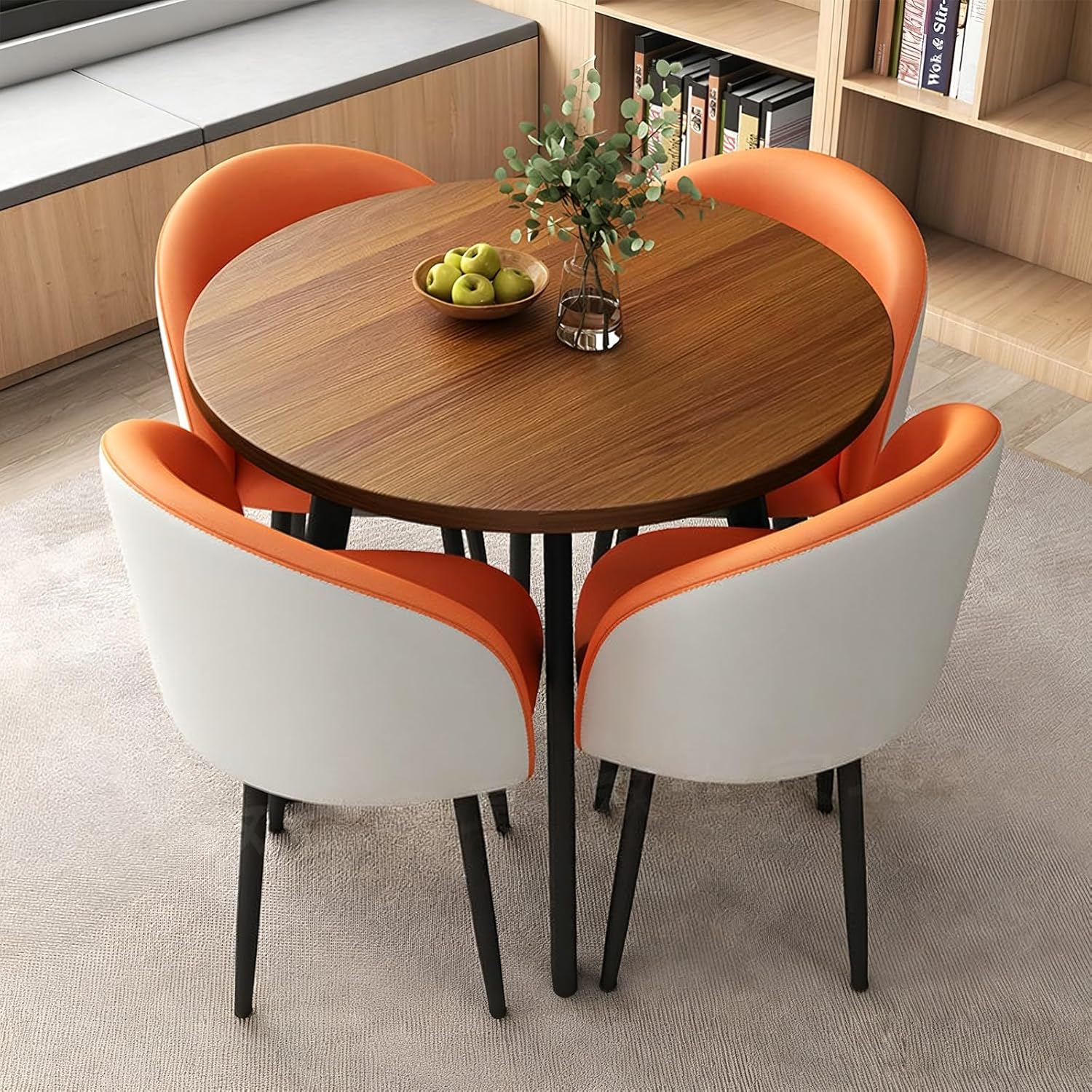 Round Dining Table Set for 4, Office Conference Table and Chair Set, Reception Negotiation, Space-Saving Furniture, Round Kitchen Table and Chairs for Home and Lounge