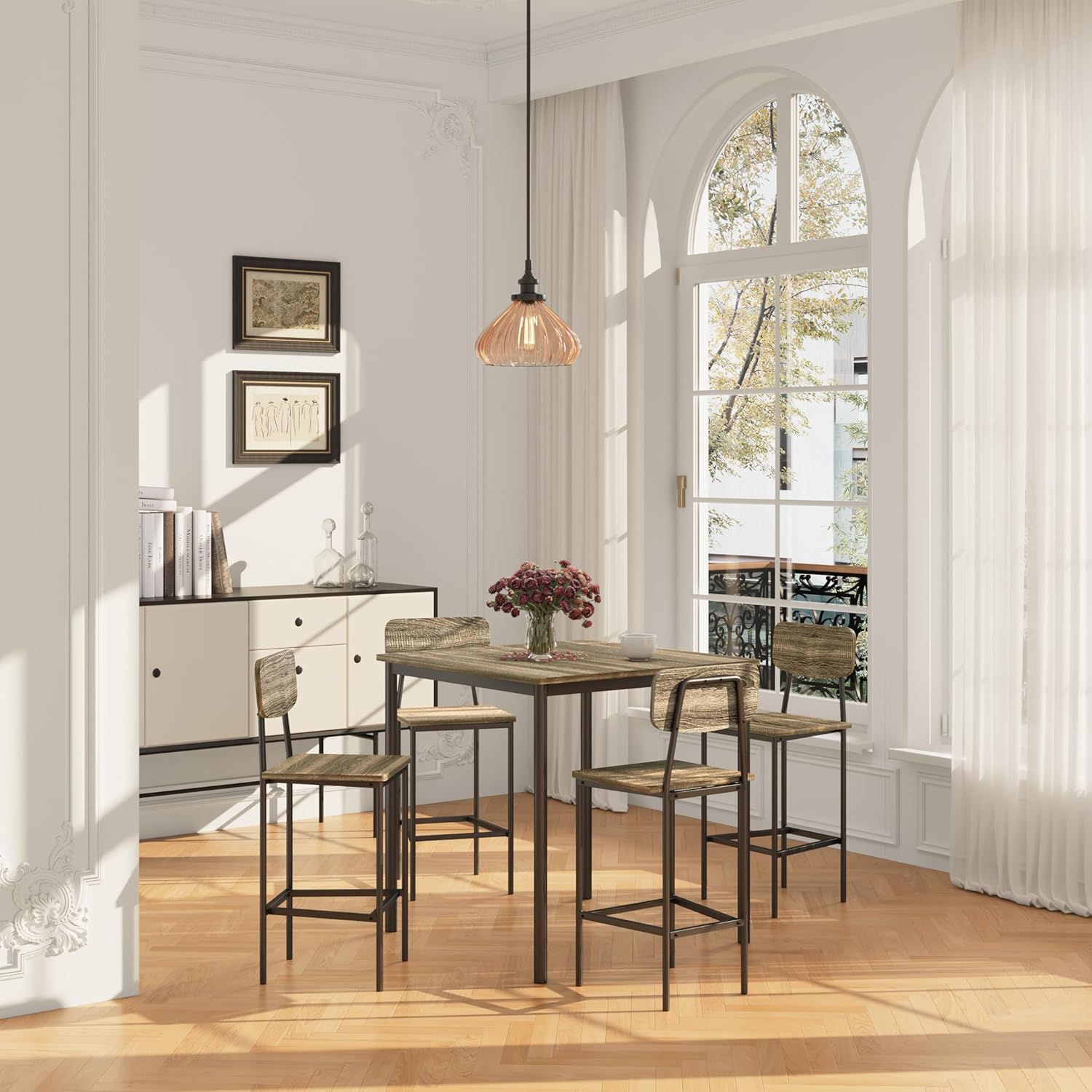 Kitchen Table and Chairs of 4, 5 Piece Dining Table Set, Sturdy Industrial Space Saving Dinette Set for Pub, Family Dinners, Apartment, Gray