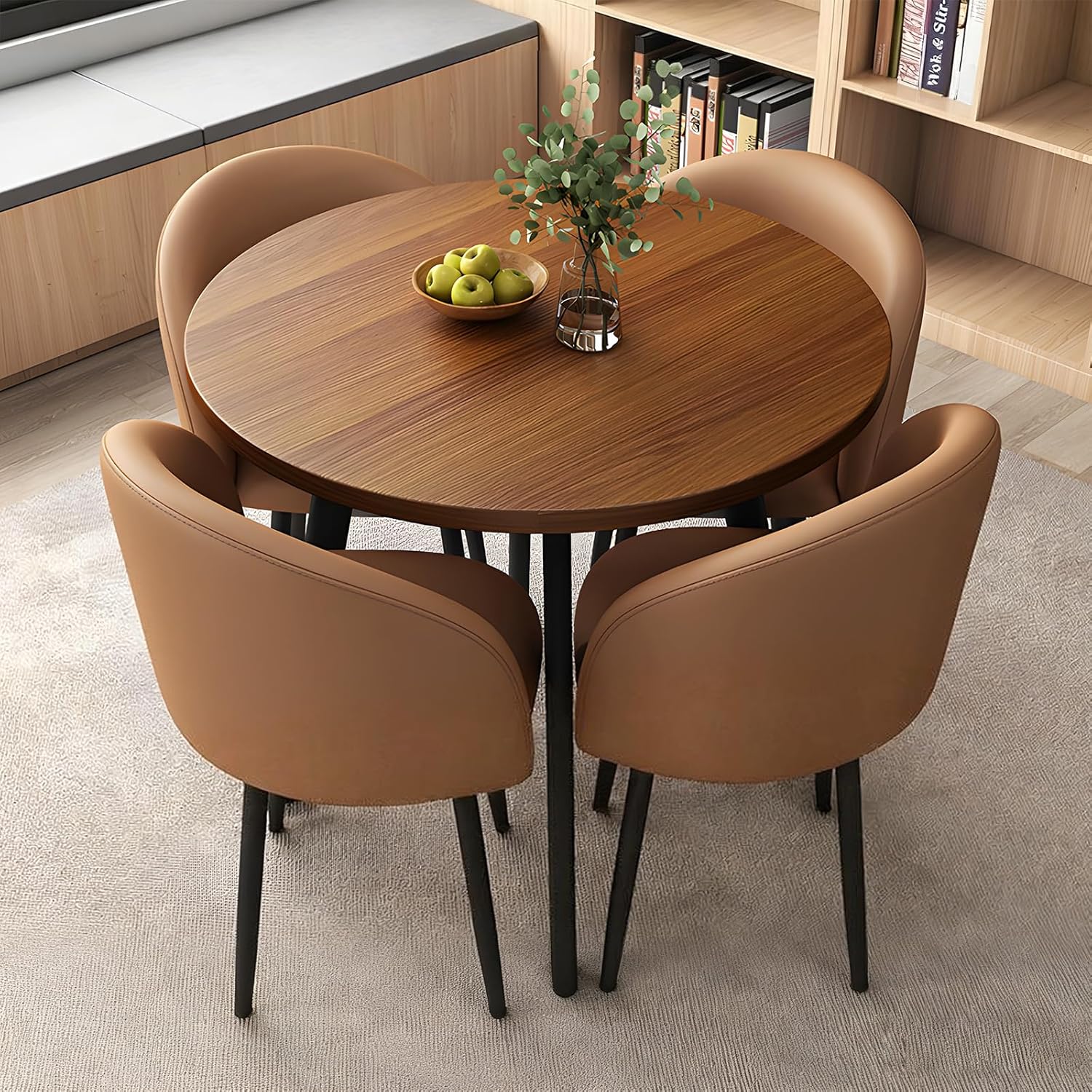 Round Dining Table Set for 4, Office Conference Table and Chair Set, Reception Negotiation, Space-Saving Furniture, Round Kitchen Table and Chairs for Home and Lounge