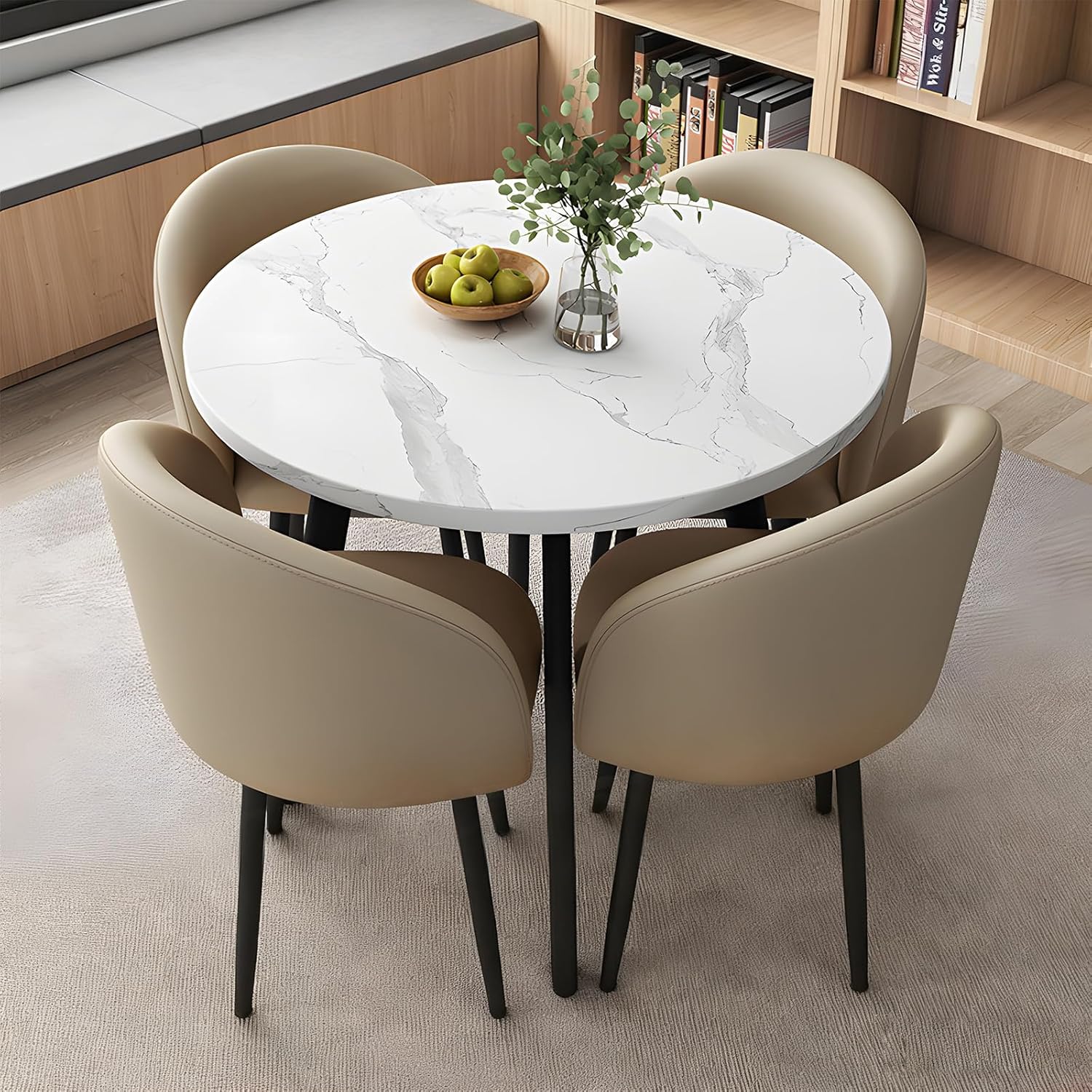 Round Dining Table Set for 4, Office Conference Table and Chair Set, Reception Negotiation, Space-Saving Furniture, Round Kitchen Table and Chairs for Home and Lounge