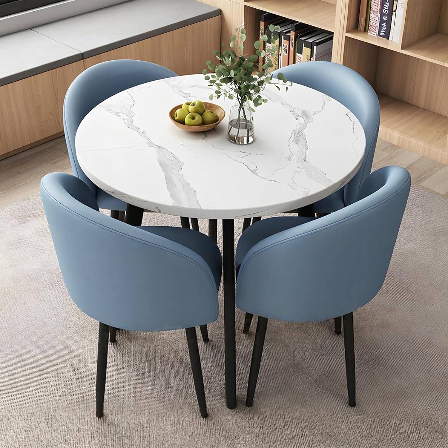 Round Dining Table Set for 4, Office Conference Table and Chair Set, Reception Negotiation, Space-Saving Furniture, Round Kitchen Table and Chairs for Home and Lounge