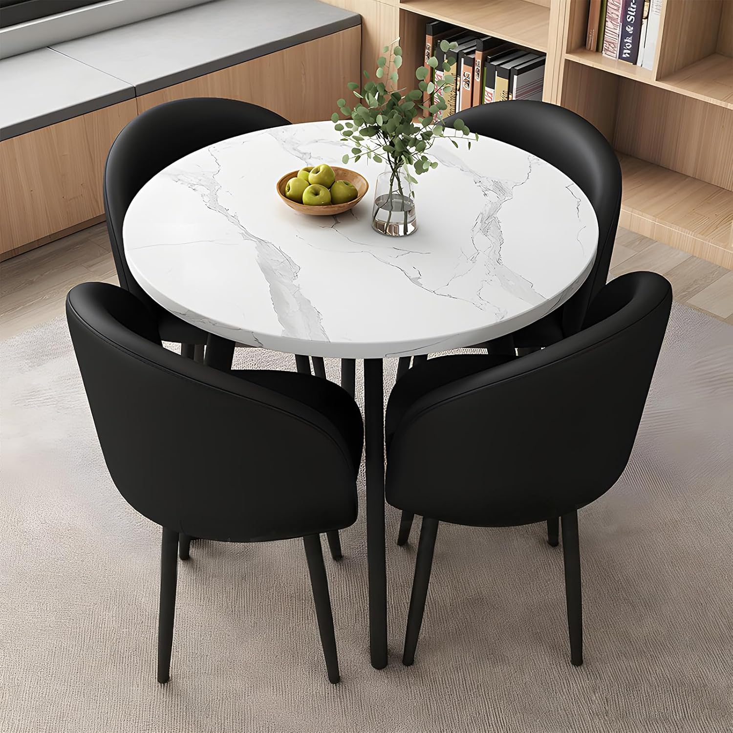 Round Dining Table Set for 4, Office Conference Table and Chair Set, Reception Negotiation, Space-Saving Furniture, Round Kitchen Table and Chairs for Home and Lounge
