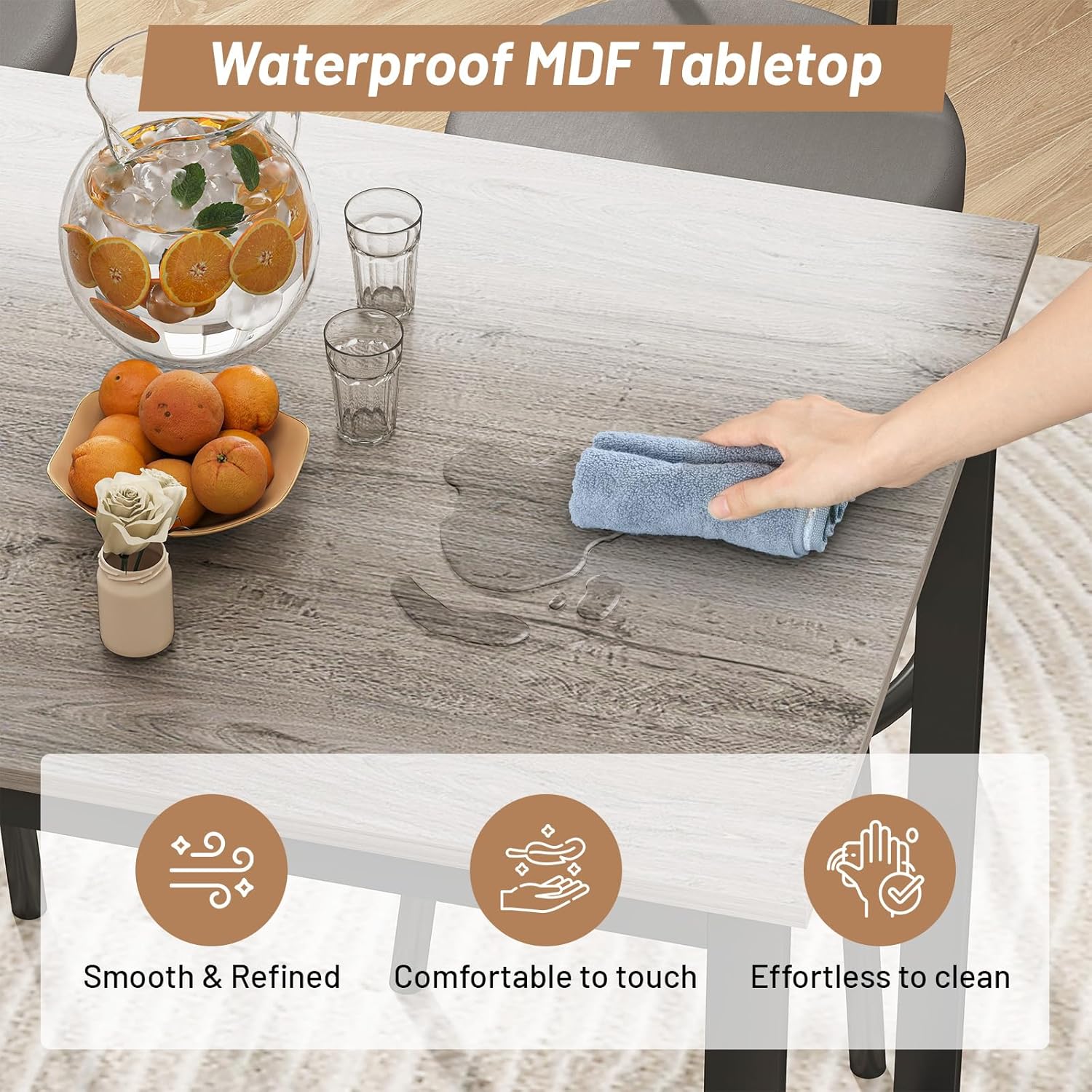 Dining Table Set for 4, 5-Piece Bar Table Set, Kitchen Table and Chairs, Counter Height High Top Table with 4 PU Upholstered Stools, Space-Saving Pub Table Sets for Small Space, Gray