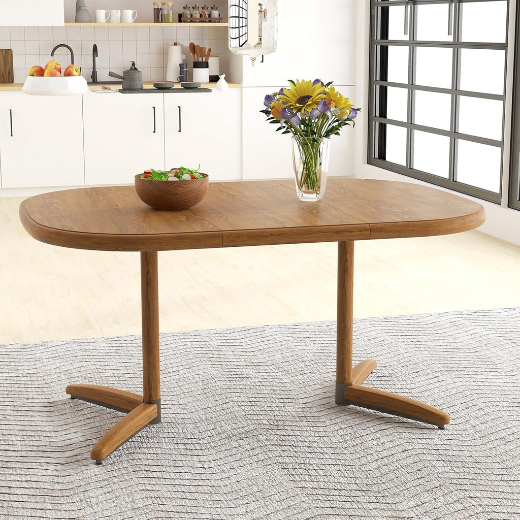 Chromcraft Dining Table for 4 to 6 Person, Extendable Wooden Kitchen Room Dining Table with 18" Extension Leaf, Expandable Table for Kitchen(Chestnut)