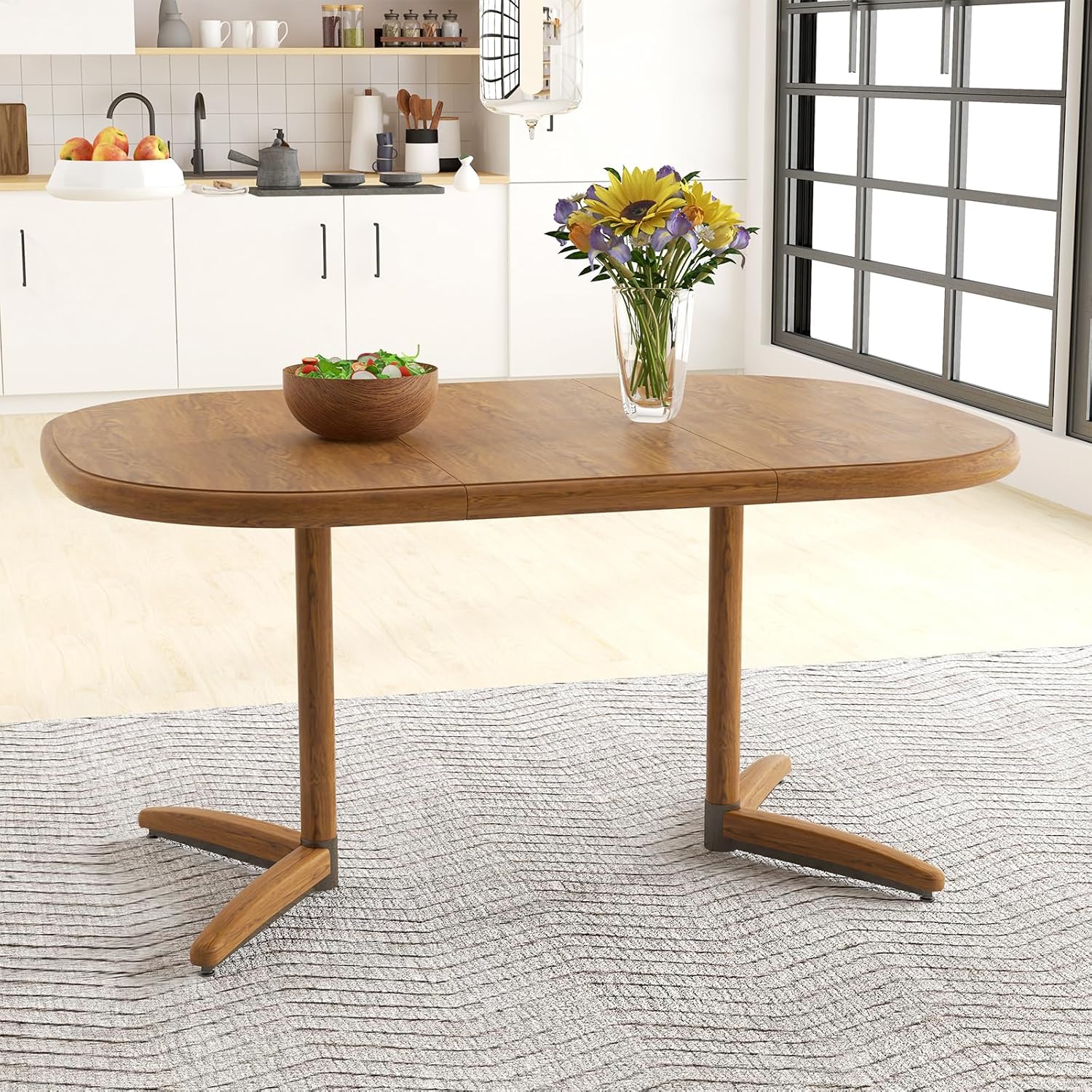 Chromcraft Dining Table for 4 to 6 Person, Extendable Wooden Kitchen Room Dining Table with 18" Extension Leaf, Expandable Table for Kitchen(Chestnut)