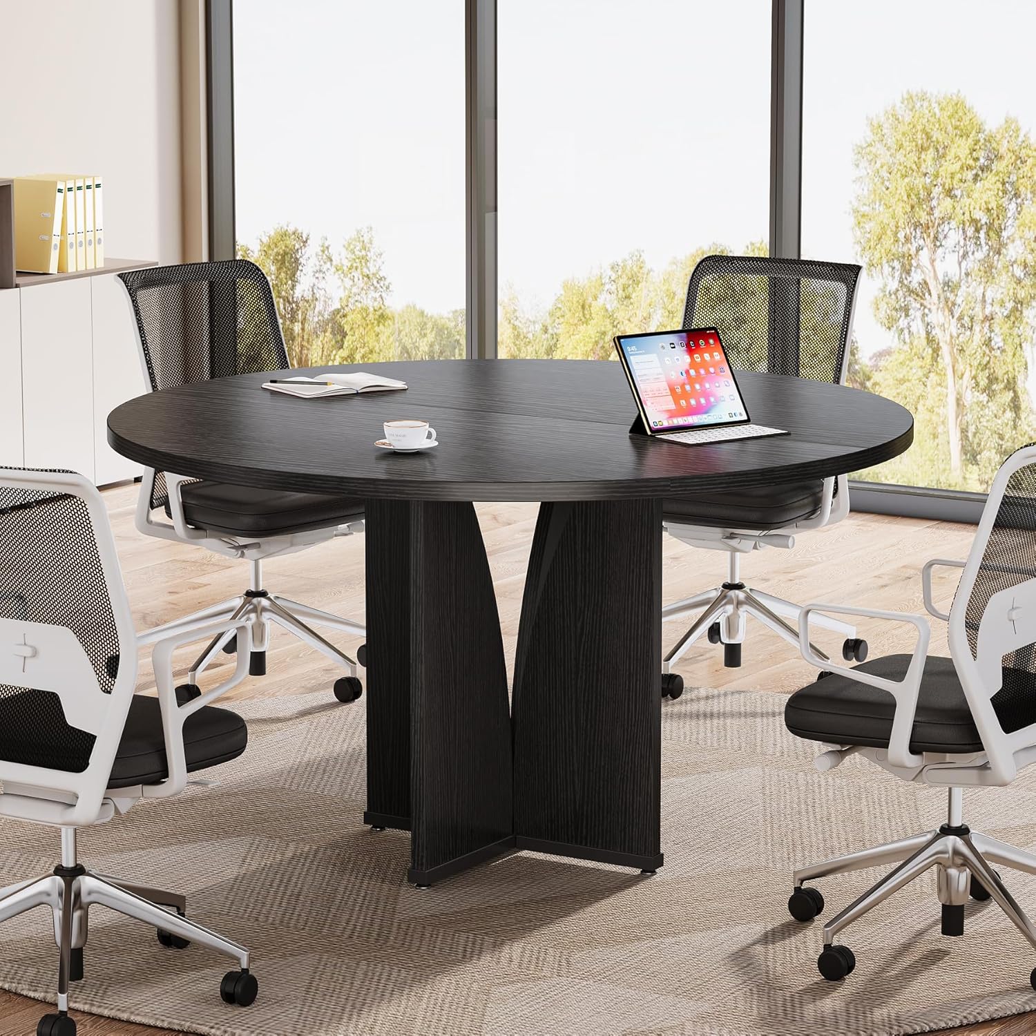 Tribesigns 39" Round Conference Table for 4, Round Office Table for Training & Seminar, Conference Room Table for Negotiation, Multi-Purpose Business Tables for Conference Room (Black)