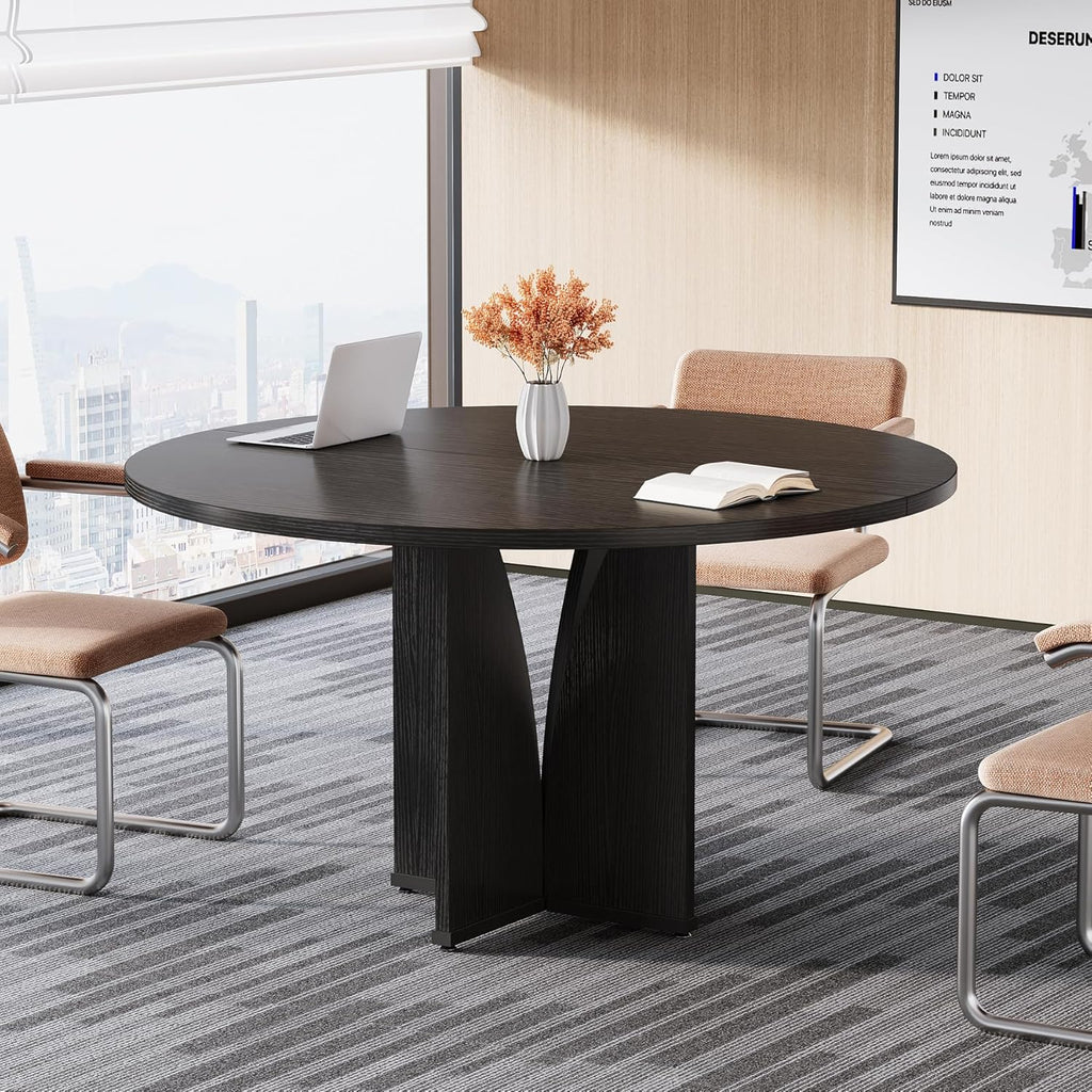 Tribesigns 39" Round Conference Table for 4, Modern Round Meeting Table with Sturdy Base, Small Compact Conference Room Tables for Office, Training, or Negotiation (Black)