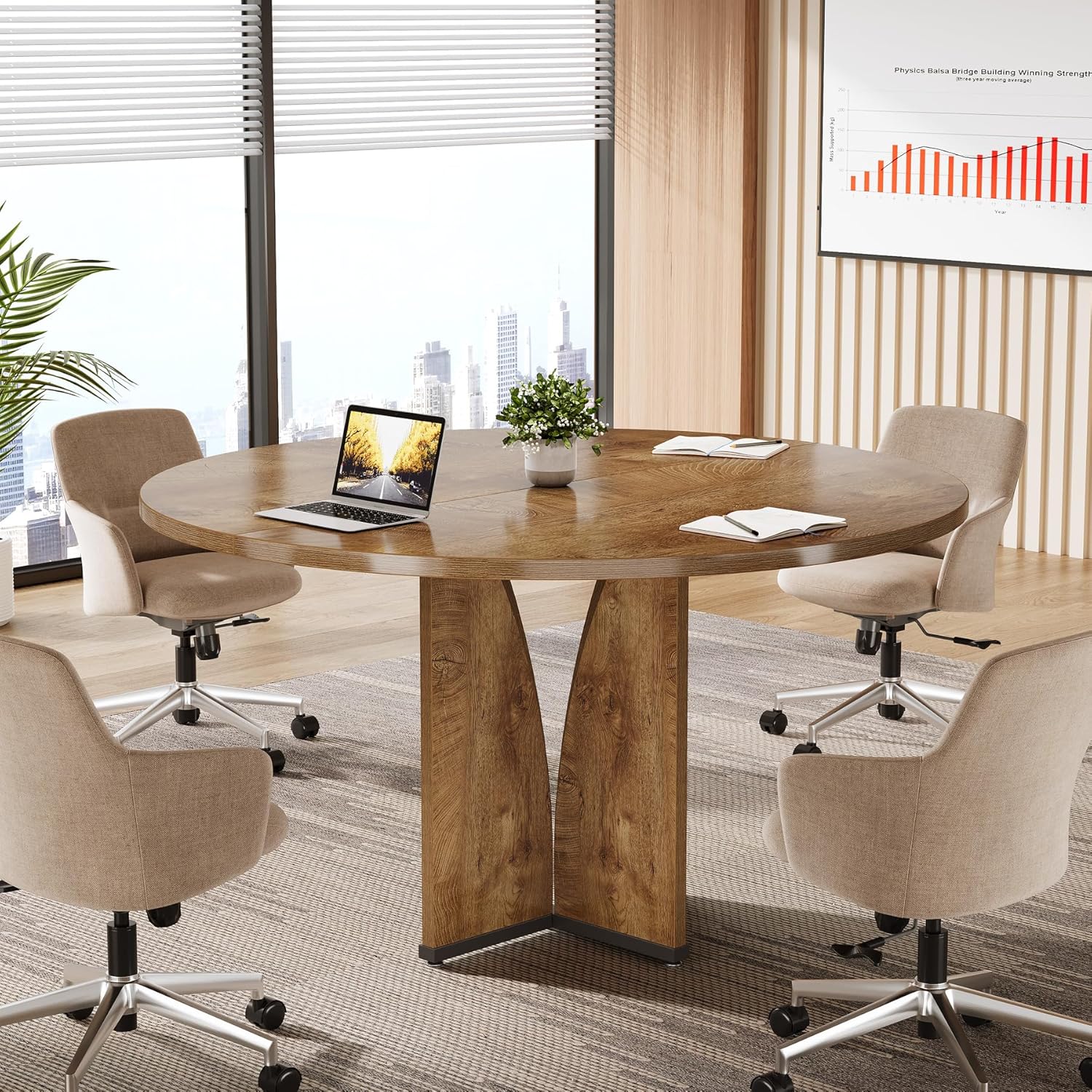Tribesigns 39" Round Conference Table for 4, Modern Round Meeting Table with Sturdy Base, Small Compact Conference Room Tables for Office, Training, or Negotiation (Vintage Brown)