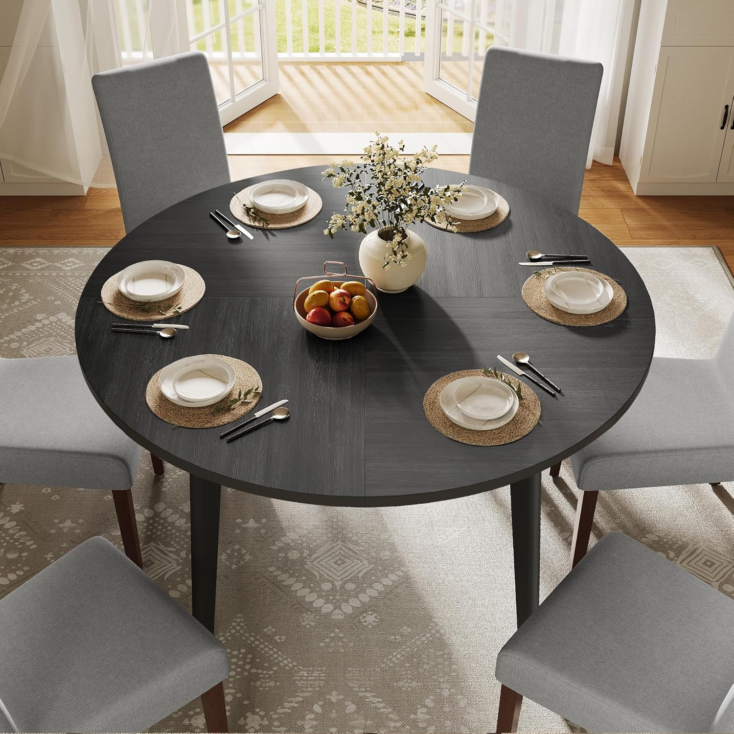 VASAGLE Dining Table, Small Round Kitchen Table for 4 People, 31.5 x 29.4 Inches, for Dining Room, Living Room, Farmhouse, Water-Resistant, Somber Walnut UKDT082K01V1