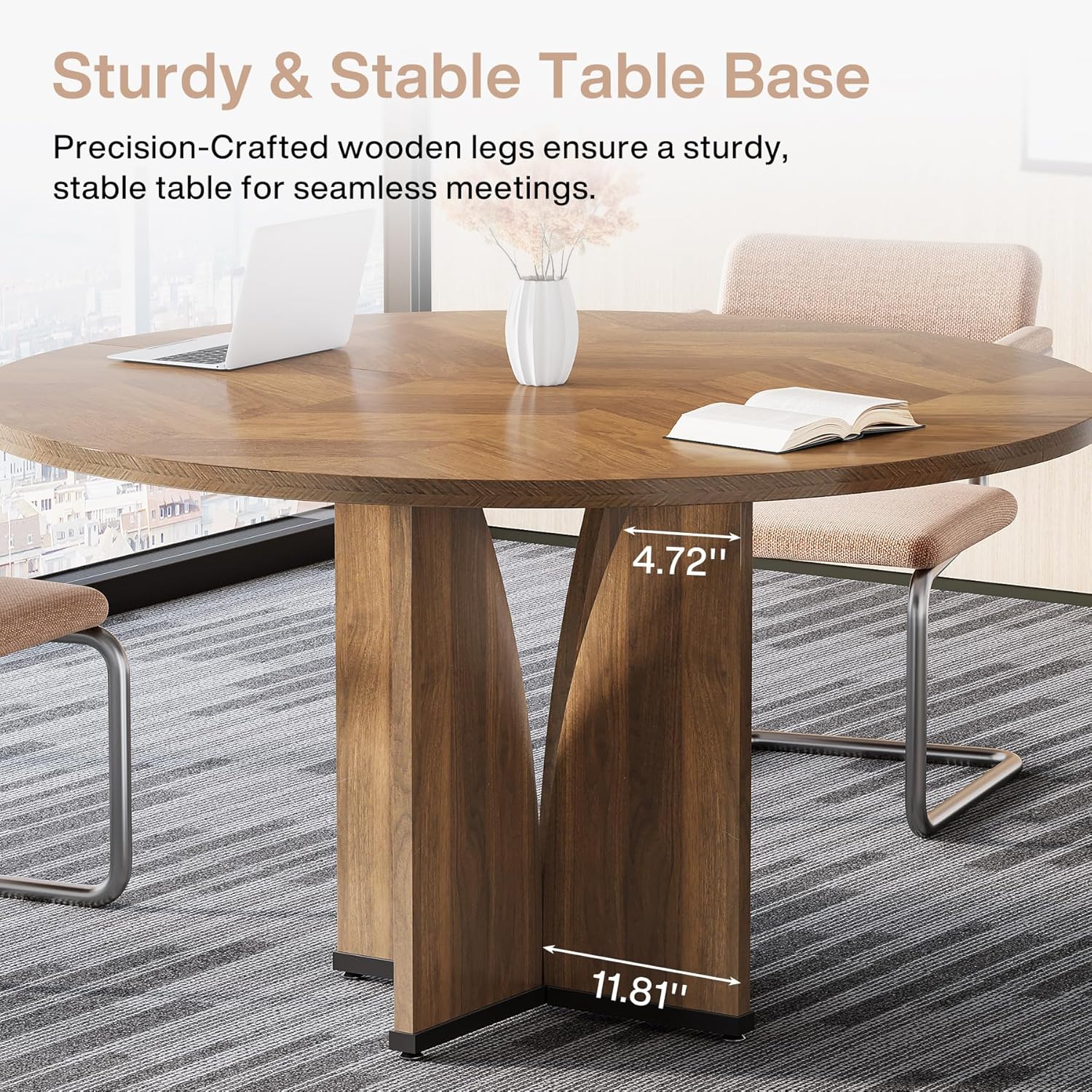 Tribesigns 39" Round Conference Table for 4, Modern Round Meeting Table with Sturdy Base, Small Compact Conference Room Tables for Office, Training, or Negotiation (Brown)