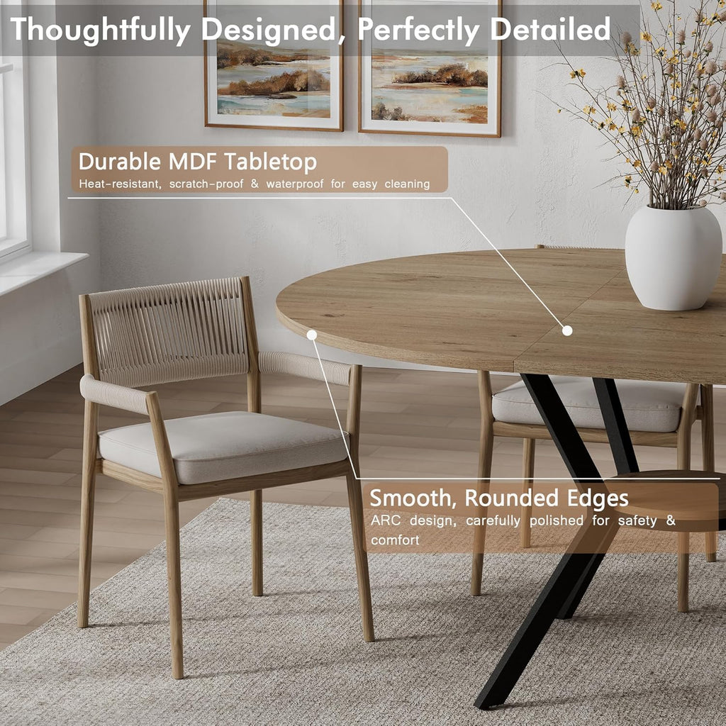 42"-58" Extendable Round Dining Table for 4-6, Kitchen Oval Table with Hidden Leaves & Storage Shelf, Space Saving Modern Design with Sturdy Metal Legs for Kitchen, Dining Room & Small Apartments