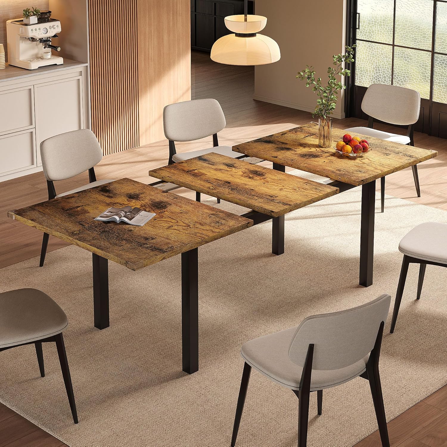 Modern Extendable Dining Table for 4-6, 63" Farmhouse Kitchen Table, Rectangular Dining Room Tables for Dining, Kitchen, Office, Living Room, Wooden Tables, Space Saving (Espresso)