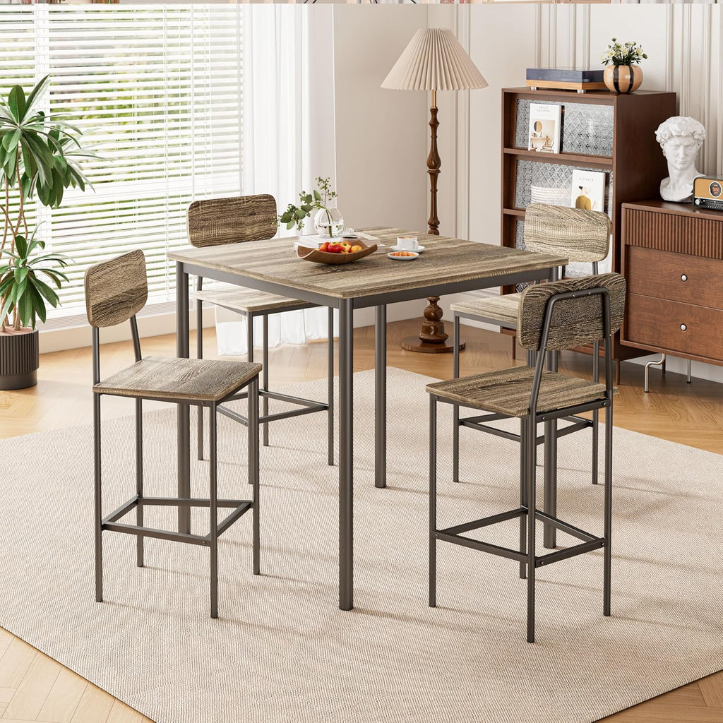 Kitchen Table and Chairs of 4, 5 Piece Dining Table Set, Sturdy Industrial Space Saving Dinette Set for Pub, Family Dinners, Apartment, Gray